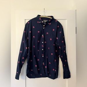 Bonobos button down dress shirt, slim fit L, blue with pink flowers (men’s)